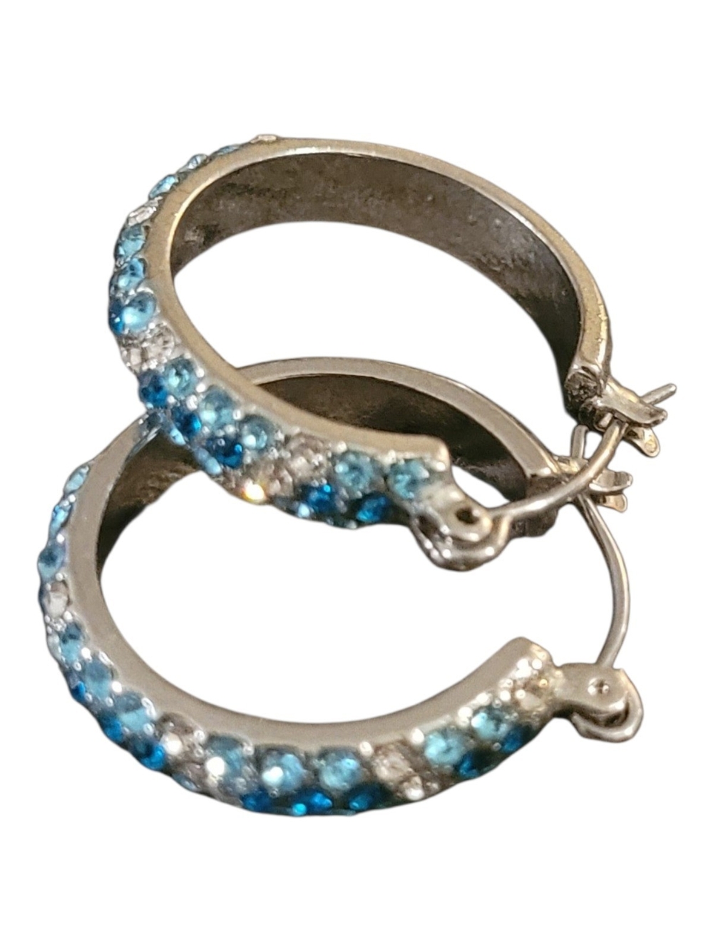 🥳5/$25!🥳 Silver Hoop Earrings with Blue and White Crystals